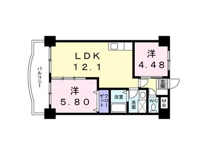 レポサール弥勒寺(2LDK/3階)の間取り写真