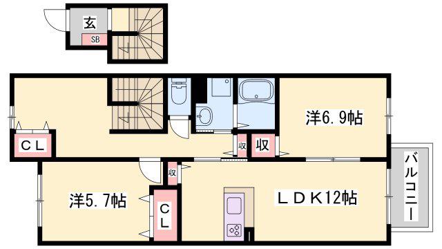 シャンティ夢前(2LDK/2階)の間取り写真