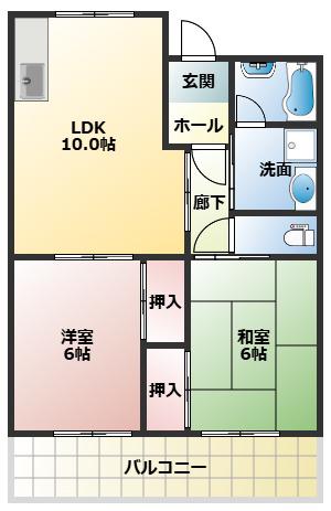 アスカサンハイム(2LDK/6階)の間取り写真
