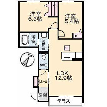 シャーメゾン小泉 B棟(2LDK/1階)の間取り写真
