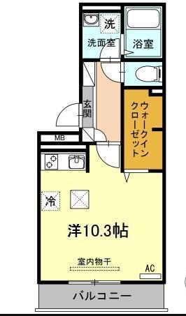 ウエスト ヴィレッジII A棟(ワンルーム/1階)の間取り写真