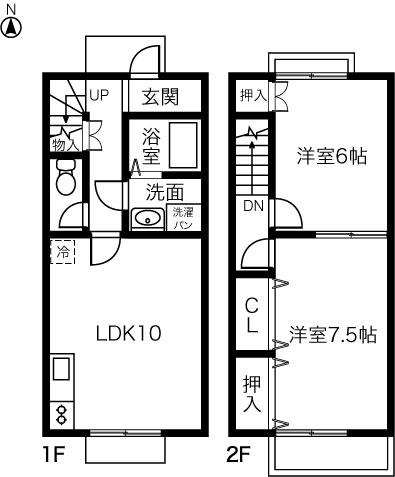 メゾンはさま(2LDK/1階)の間取り写真