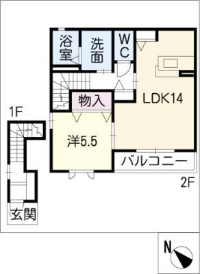 スカイコートA棟(1LDK/2階)の間取り写真