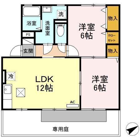 サンライズ北新保 B(2LDK/1階)の間取り写真