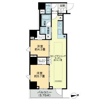 サンウッドフラッツ新宿四谷三丁目(2LDK/8階)の間取り写真
