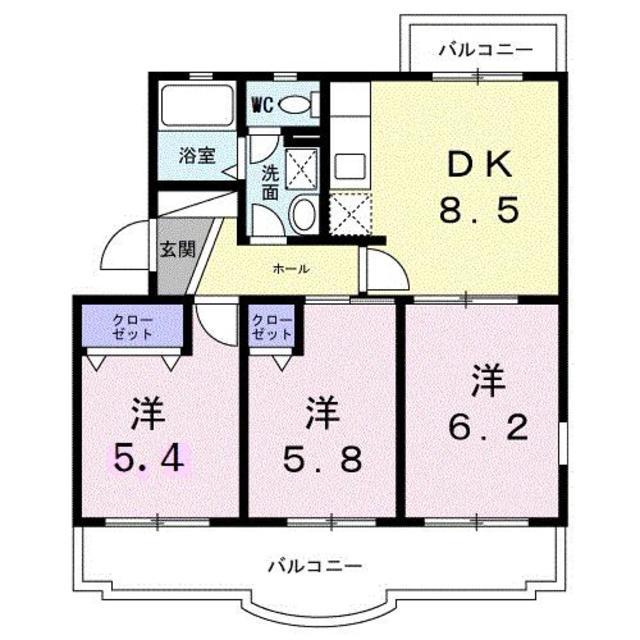 エスターブル A棟(3DK/3階)の間取り写真