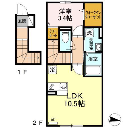 オリオン(1LDK/2階)の間取り写真