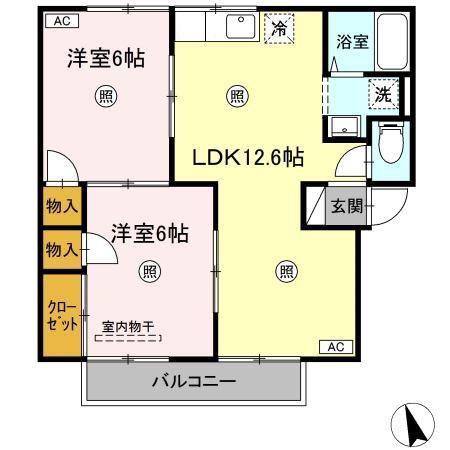 クレールパストラル N(2LDK/2階)の間取り写真