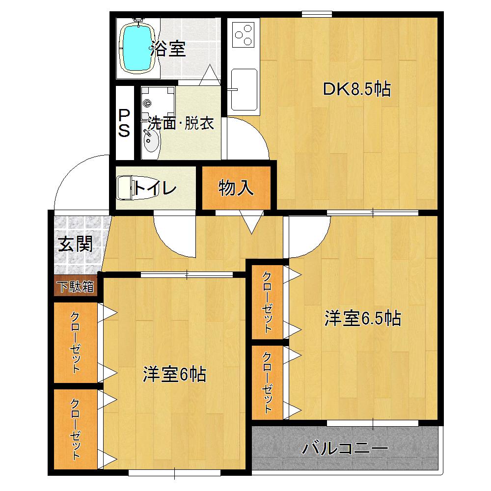 パークサイドひえだ(2DK/3階)の間取り写真