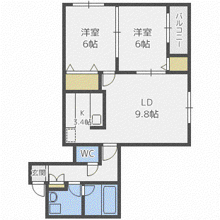 MAISON BONHEUR12(2LDK/2階)の間取り写真
