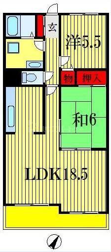 ヴィラ稲毛(2LDK/6階)の間取り写真