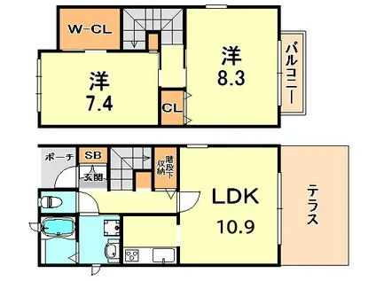 ヴィーダ北町C・D(2LDK/1階)の間取り写真