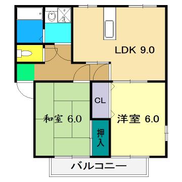 ナカツマチI(2DK/2階)の間取り写真