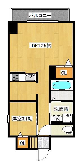 エイホームビル(1LDK/4階)の間取り写真