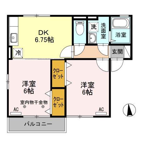 シャンベールB(2DK/2階)の間取り写真