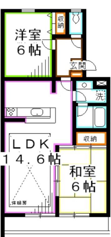コンフォート三鷹台(2LDK/1階)の間取り写真