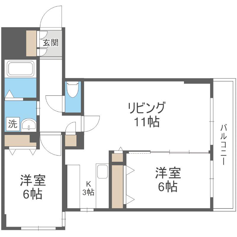 ラディア山鼻(2LDK/4階)の間取り写真