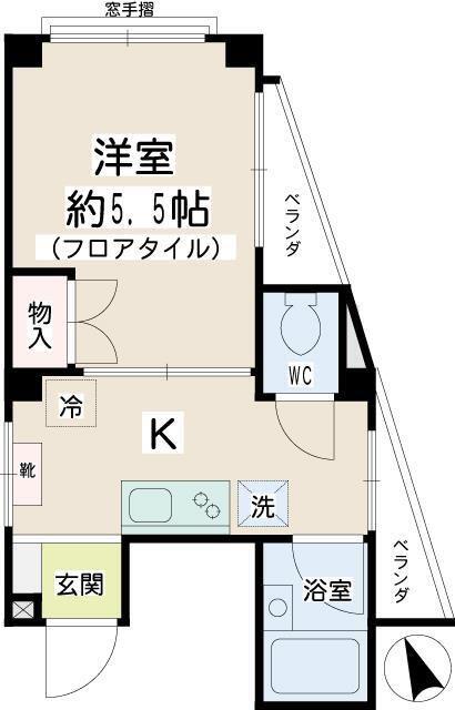 イーストコート(1K/2階)の間取り写真