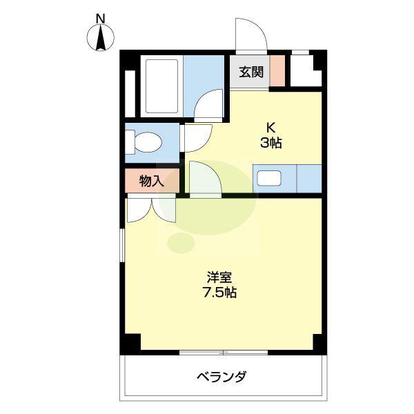 マンションニューハマⅢ.B棟(1K/2階)の間取り写真