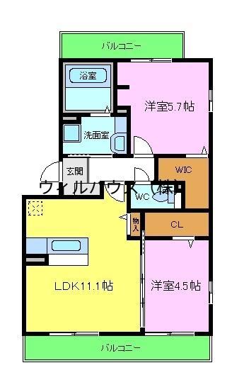 パルクソレイユⅡ(2LDK/1階)の間取り写真