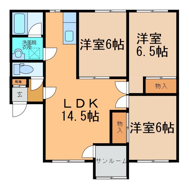 グレースタウンC(3LDK/1階)の間取り写真