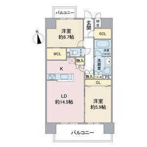 らとぅーる代官町イースト(2LDK/7階)の間取り写真