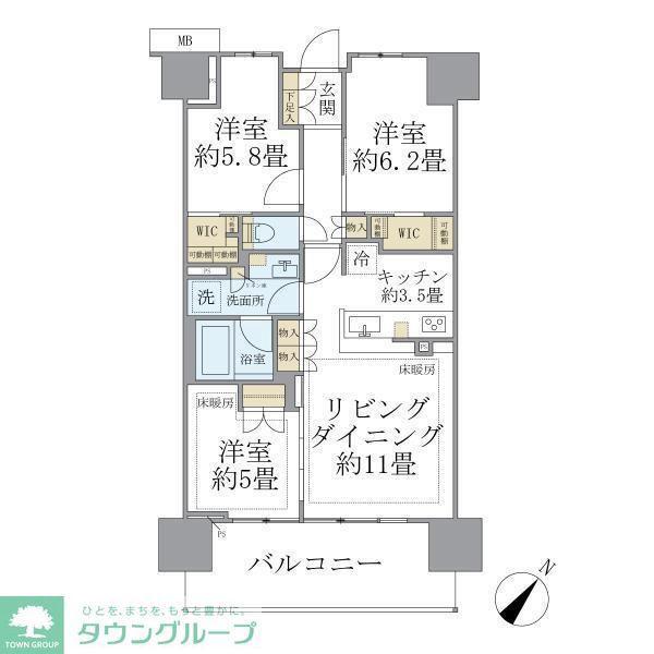 BRILLIA南浦和(3LDK/4階)の間取り写真