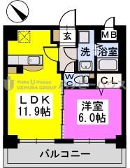 ステーションサイド春日原(1LDK/7階)の間取り写真