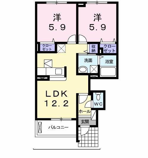 パルフェII(2LDK/1階)の間取り写真