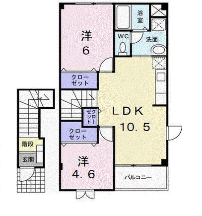 グランドゥールヒルズ(2LDK/2階)の間取り写真