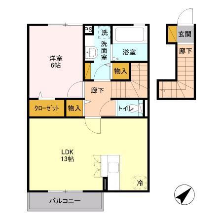 フェリシア(1LDK/2階)の間取り写真