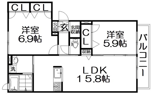 シャーメゾン高倉(2LDK/3階)の間取り写真