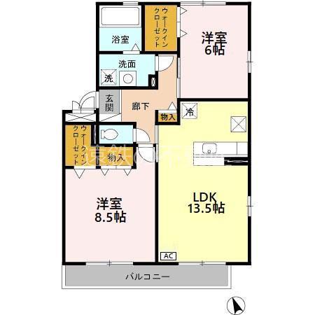 ラフィーネ・フォーレ A(2LDK/1階)の間取り写真