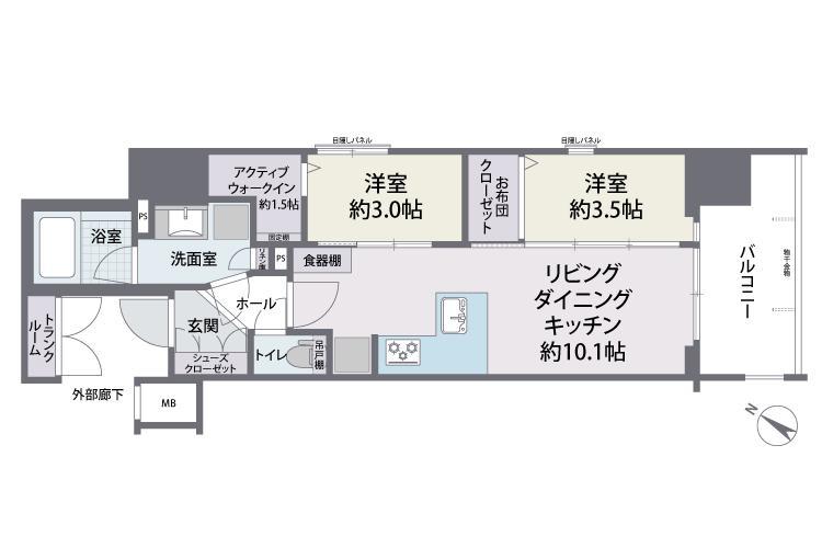 デュオヴェール薬院EST(2LDK/8階)の間取り写真