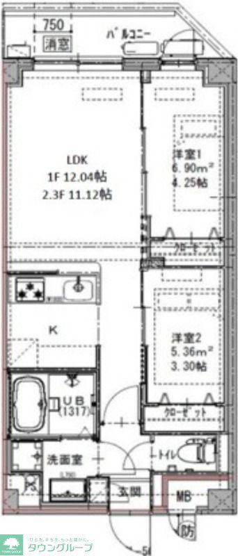 ジェノヴィア六町(2LDK/1階)の間取り写真