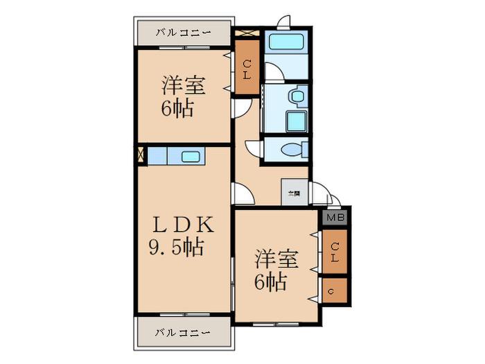 プレステージ葛原東(2LDK/2階)の間取り写真