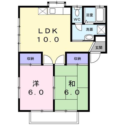ビュー中御前B棟(2LDK/1階)の間取り写真