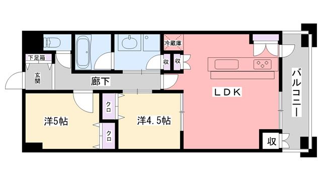 ロイヤル西宮駅前アイシス(2LDK/2階)の間取り写真