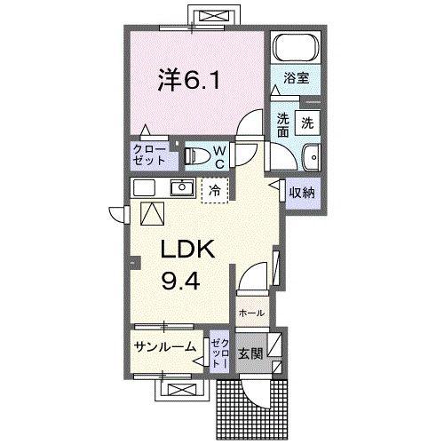 ロブレ ドセ(1LDK/1階)の間取り写真