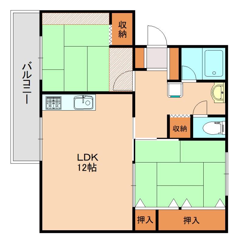 長住団地11棟(2LDK/4階)の間取り写真