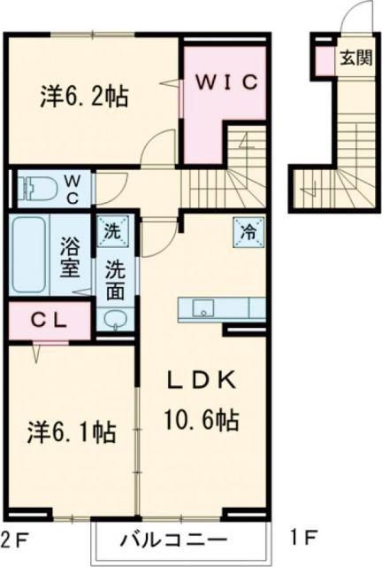 ラシュレ雅(2LDK/2階)の間取り写真