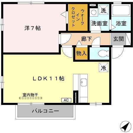 ブリック東松原(1LDK/1階)の間取り写真
