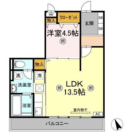 エスポワール青江(1LDK/1階)の間取り写真