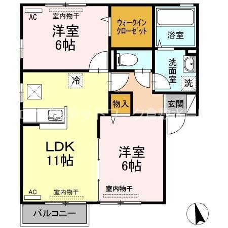 リビングタウン神田A棟(2LDK/1階)の間取り写真