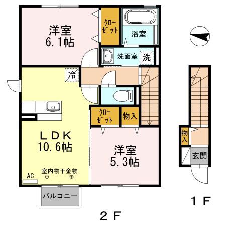 グラーティア(2LDK/2階)の間取り写真
