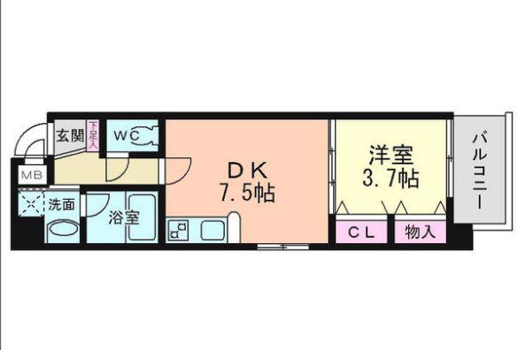 ラルテ天王寺(1DK/3階)の間取り写真