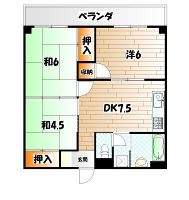 プランドール西小倉駅前(3DK/5階)の間取り写真