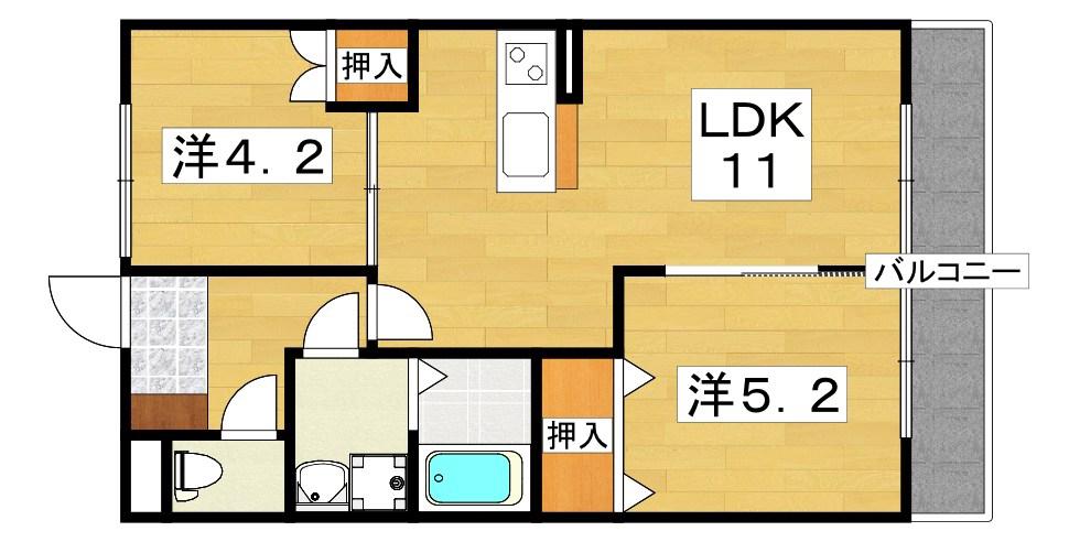 メゾンヴィオレ翔開(2LDK/2階)の間取り写真