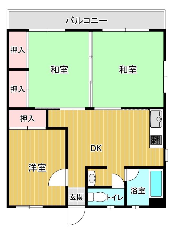 フラワーハイム(2LDK/3階)の間取り写真