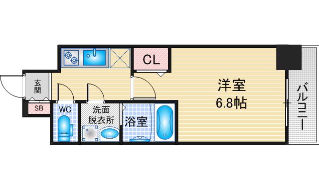 S-RESIDENCE植田ASOLEA(1K/13階)の間取り写真